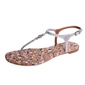 TORY BURCH Marion Confetti quilted silver thong sandals silver 6.5